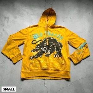 Ed Hardy Y2K Black Panther Tattoo Yellow Hooded Sweatshirt Mens SMALL Hoodie